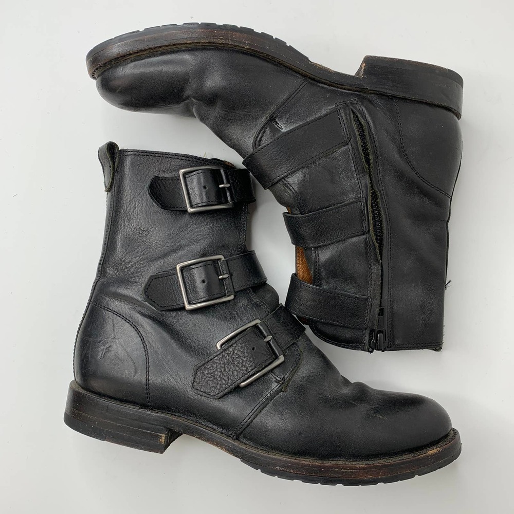 Frye Natalie Triple Buckle Ankle Short Boots Black Booties Womens 8 - Picture 8 of 16